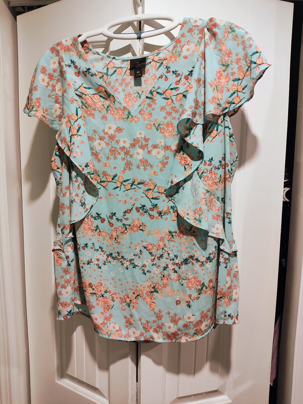 Floral Ruffle Blouse in Aqua by Worthington